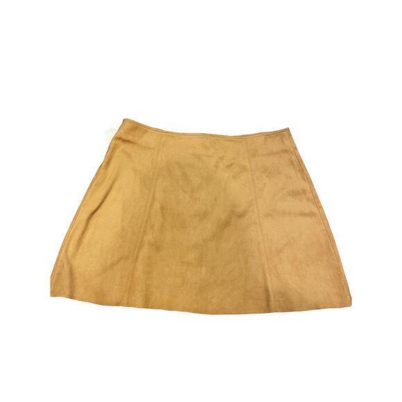 Faux Suede Fall Mini Skirt Button Down A Line Western Brown Camel - Picture 3 of 8